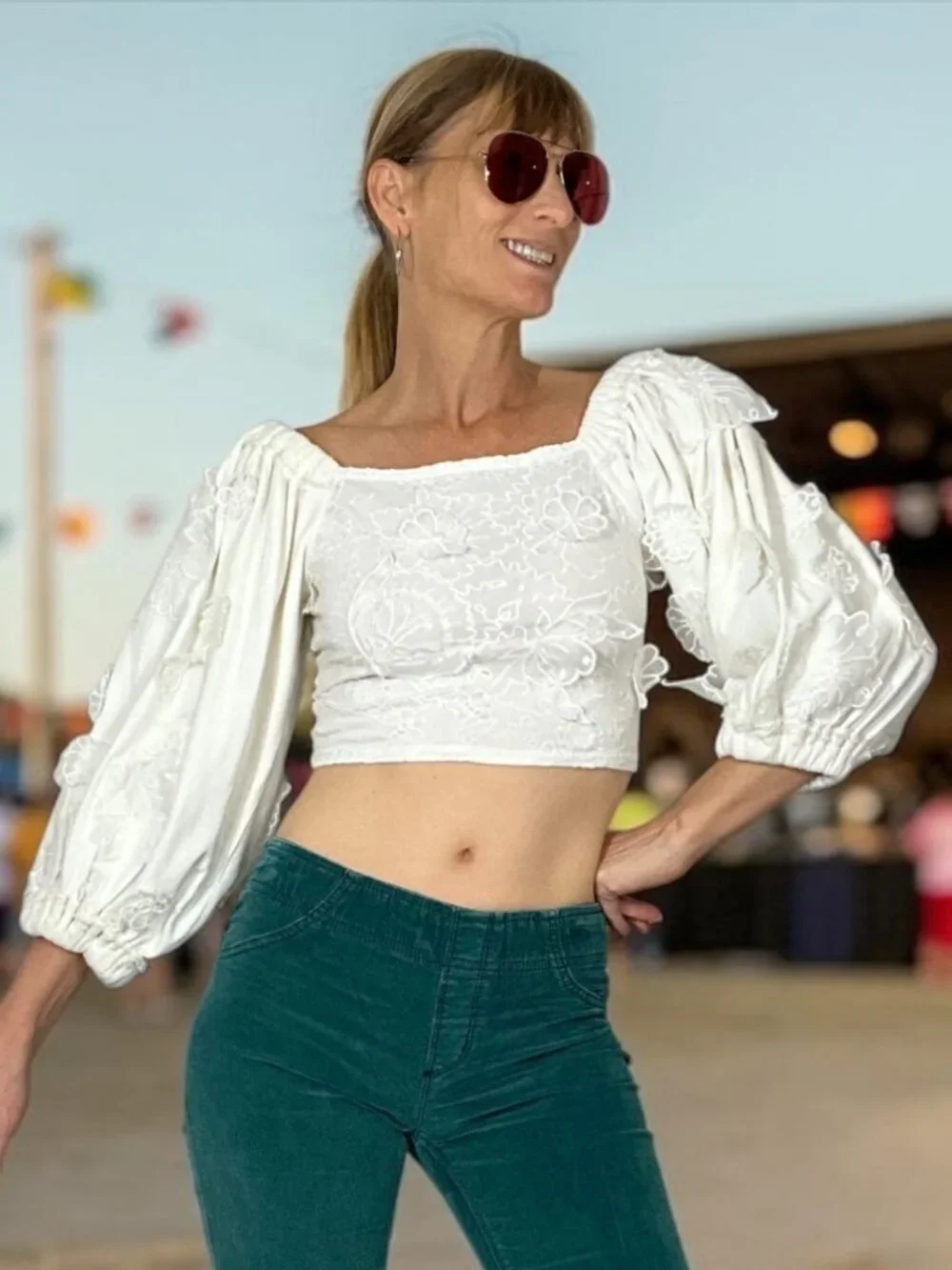 Free People Icing On Blouse Top XS Floral Lace Cropped Off-The-Shoulder